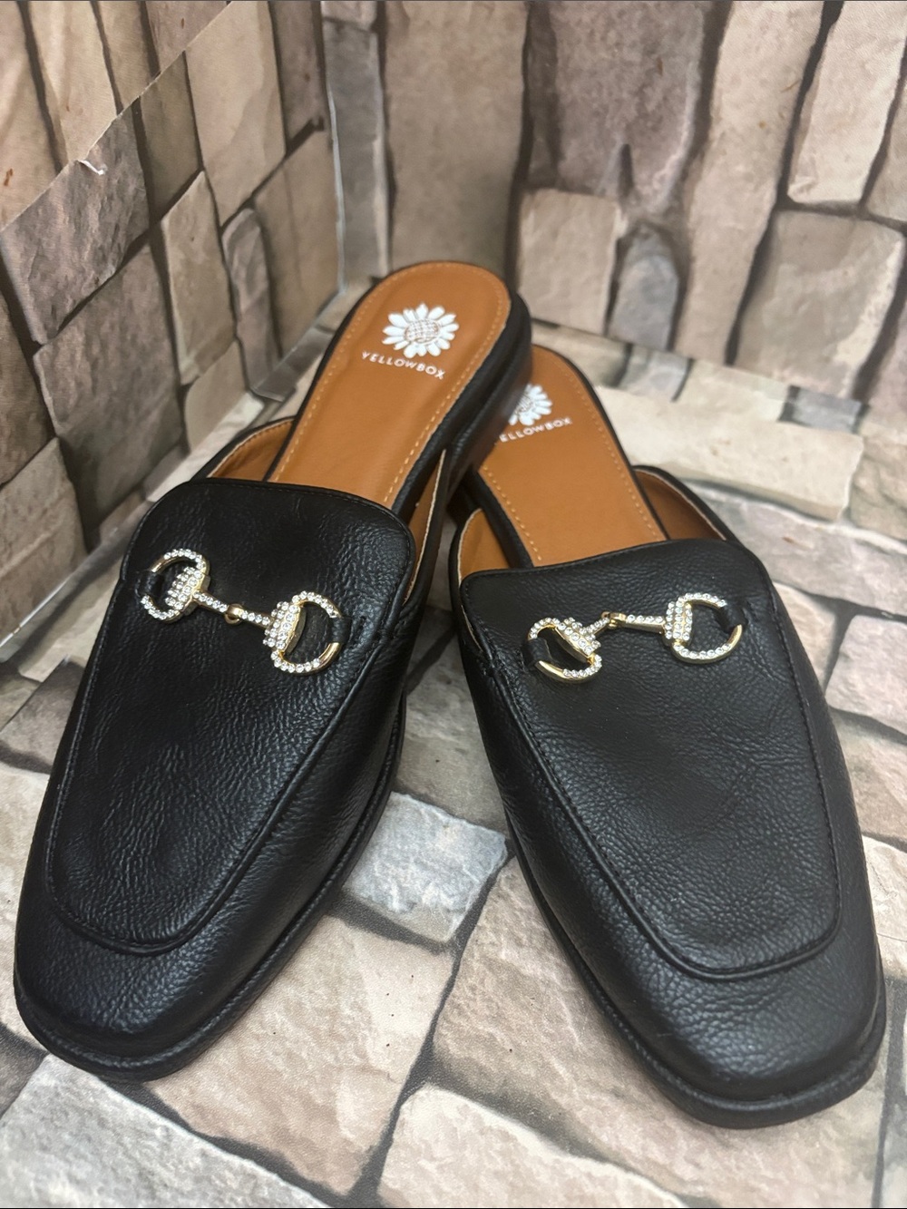 Yellow Box Jolene black loafer mules